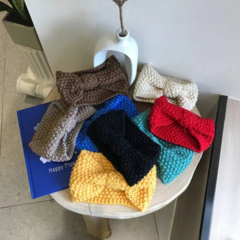 Winter Warm Knit Headbands For Women Knotted Crochet Elastic Hair Band Bandanas Handmade Turban Headwear Hair Accessories