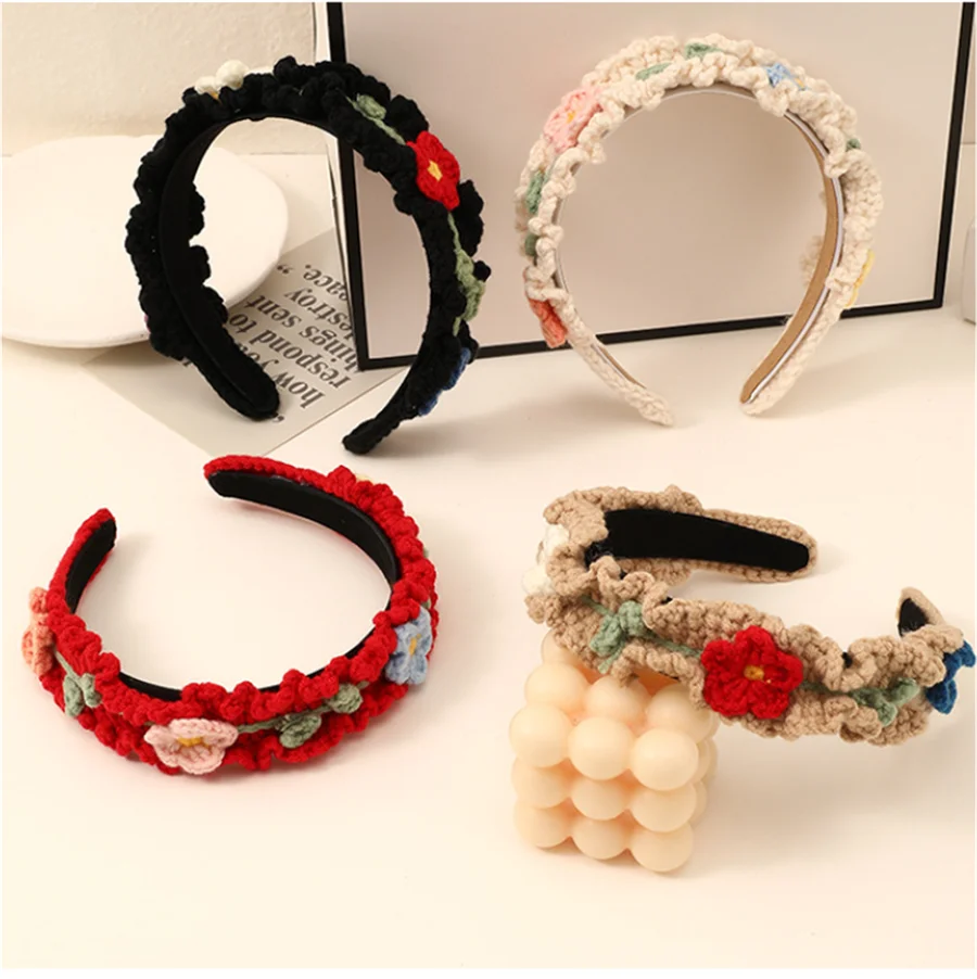 Fashion children's hair accessories winter hand-knitted wool headband lady cute girl heart flower wide headband hair accessories