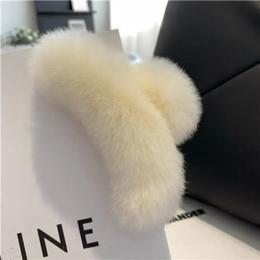 Autumn Winter Headwear Pure Color Rabbit Fur Female Hair Accessories Korean Style Hair Clip Leopard Grasp Clip Plush Hair Claw
