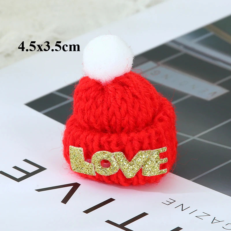Christmas Decoration  Mini Knit Hat Mini Christmas Scarf Set Knitting Craft Doll Hats Jewelry Making Hair Decoration New year