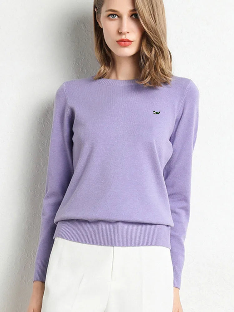 Women Autumn Winter Clothes  Neck Wool Sweater Long-sleeved Knitted Pullovers Shirt Embroidered Fish Logo Casual Sweater Tops