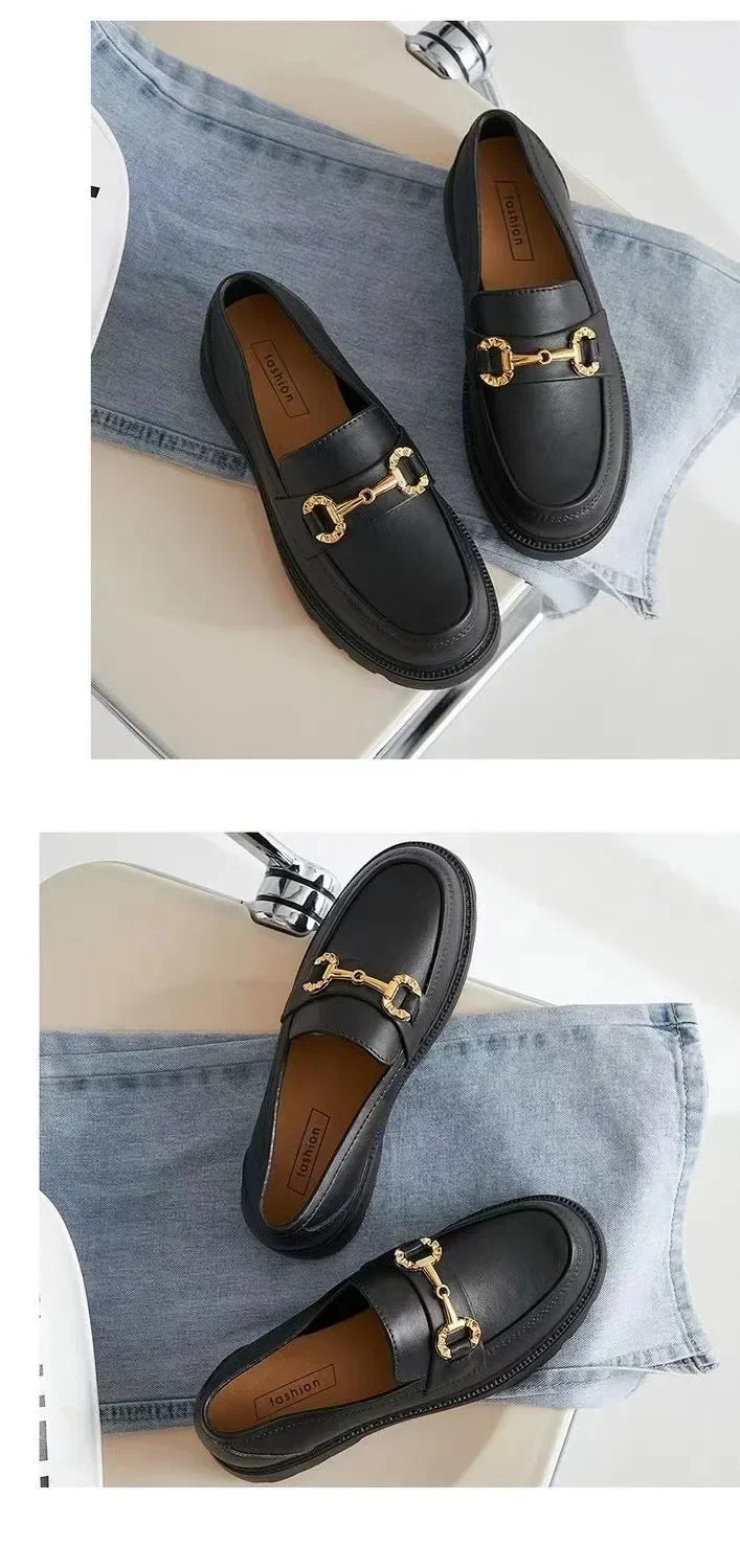 Women's Loafers Shoes Autumn Platform Sole British Style Fashionable Outdoor Slip-On Single Shoes Thick Sole Korean Style