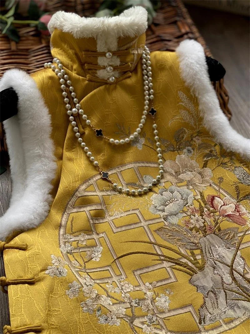 Women's Jackets Women's Vest  National Tide Cheongsam Vest Girl Retro Chinese Style Chinese Cotton Tang Suit Jacket Winter Style