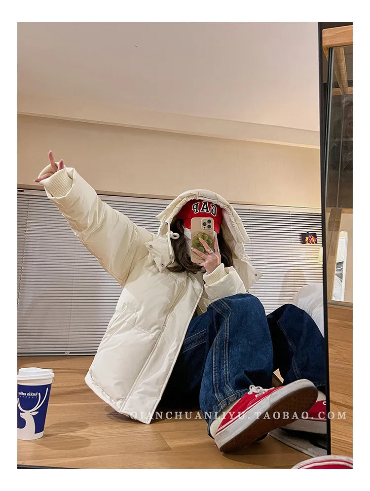 Women's Down Cotton Jacket Hooded Coat Winter Cotton Comfortable Thick Warm Love Embroidery Loose Jacket Snow Coat Clothing