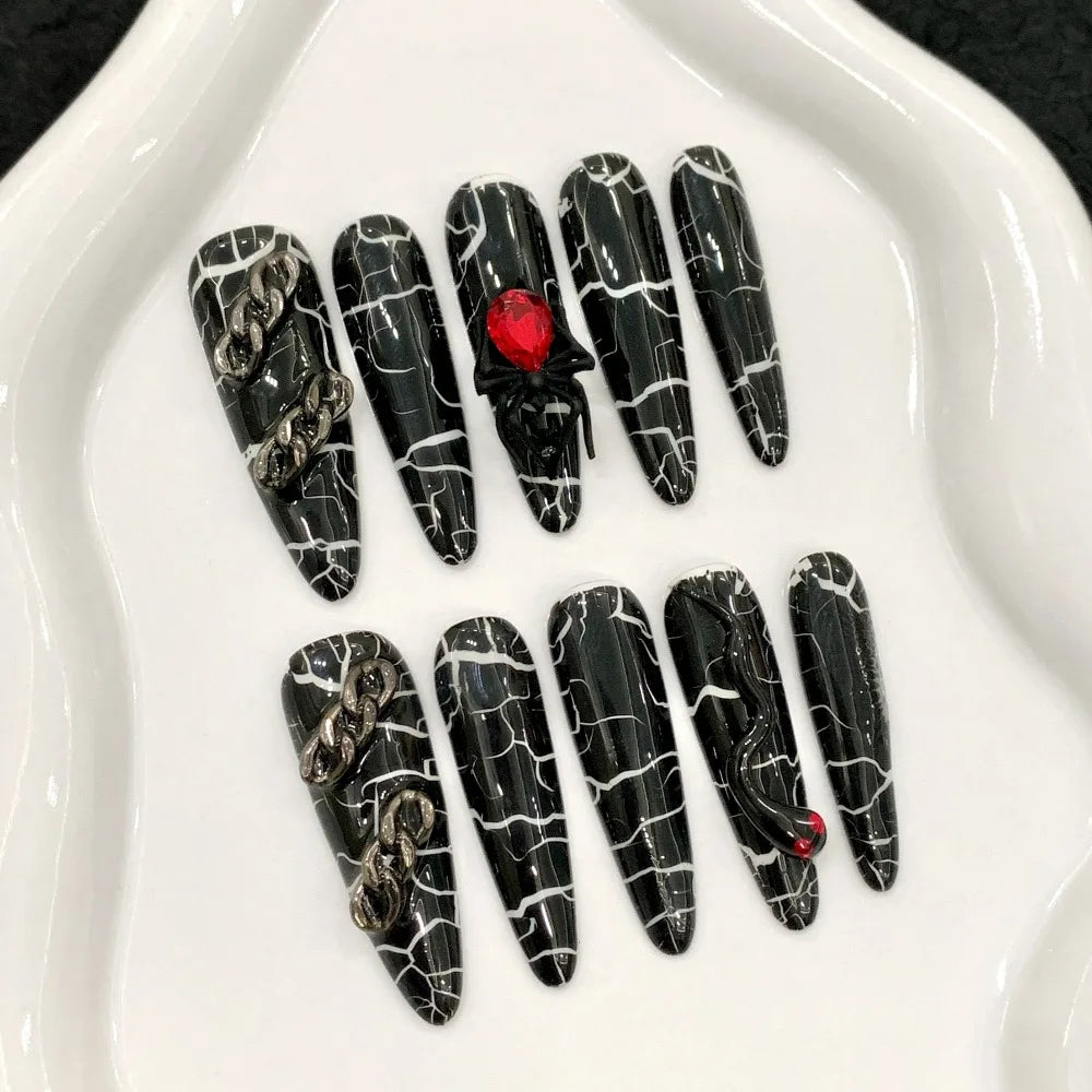 “Halloween Collection” Cross-Border Export Funny Pumpkin Halloween Atmosphere Handmade Nail Stickers, Press-On False Nails 10pcs