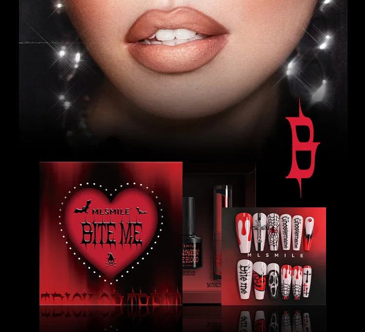 MLSMILE Halloween Makeup Set Eyeshadow Glitter Lip Glaze Fake Blood Wearing Armor 4pcs/set Festive Set Trick or Treat Cosmetics