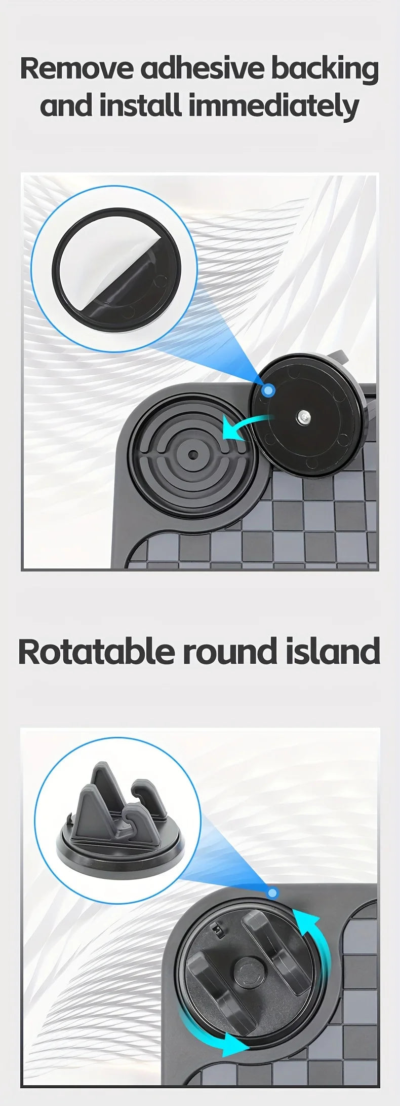 Car Anti-skid Pad Dashboard Center Console  Dashboard Anti Slip Mat with Phone Mount 360-Degree Rotation PVC Key Storage Mat