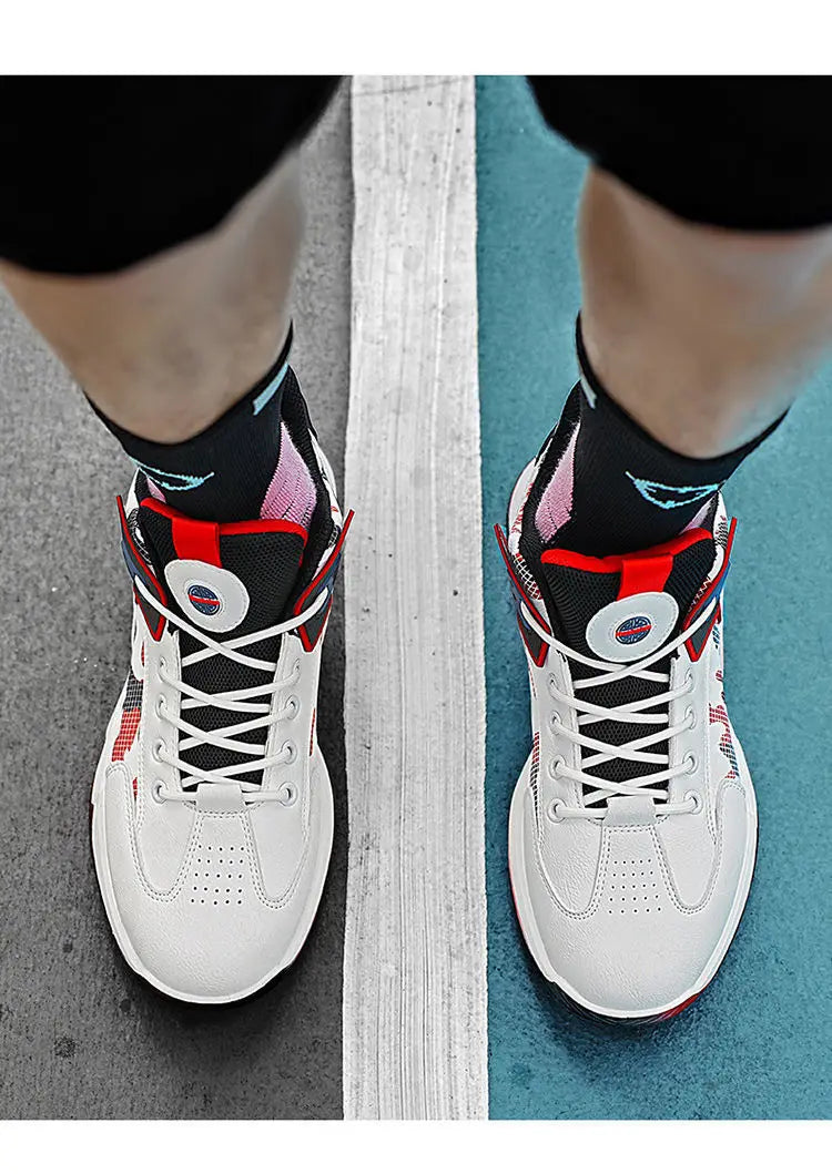 Couple Basketball Shoes Men High Top Sports Wear Resistant Air Cushioning Shoes Athletic Boots Comfortable Breathable Sneakers