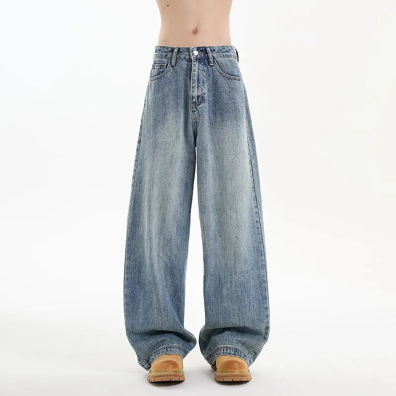 Men's Denim Pants hip hop jean Classic Blue Washed Male Jeans Straight Casual Menwear Loose Wide Leg Trousers 2025 New Fashion