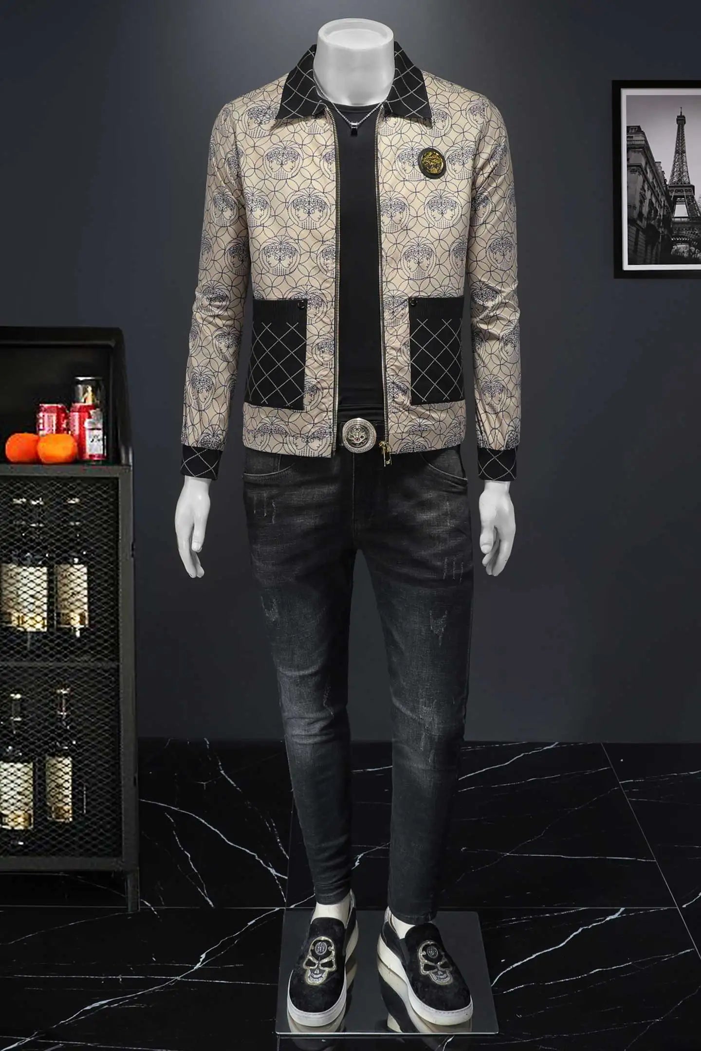 High Quality Printed Jacket for Men Autumn Winter Luxury Casual Business Lapel Jacket Social Streetwear Windbreaker Coat 5XL