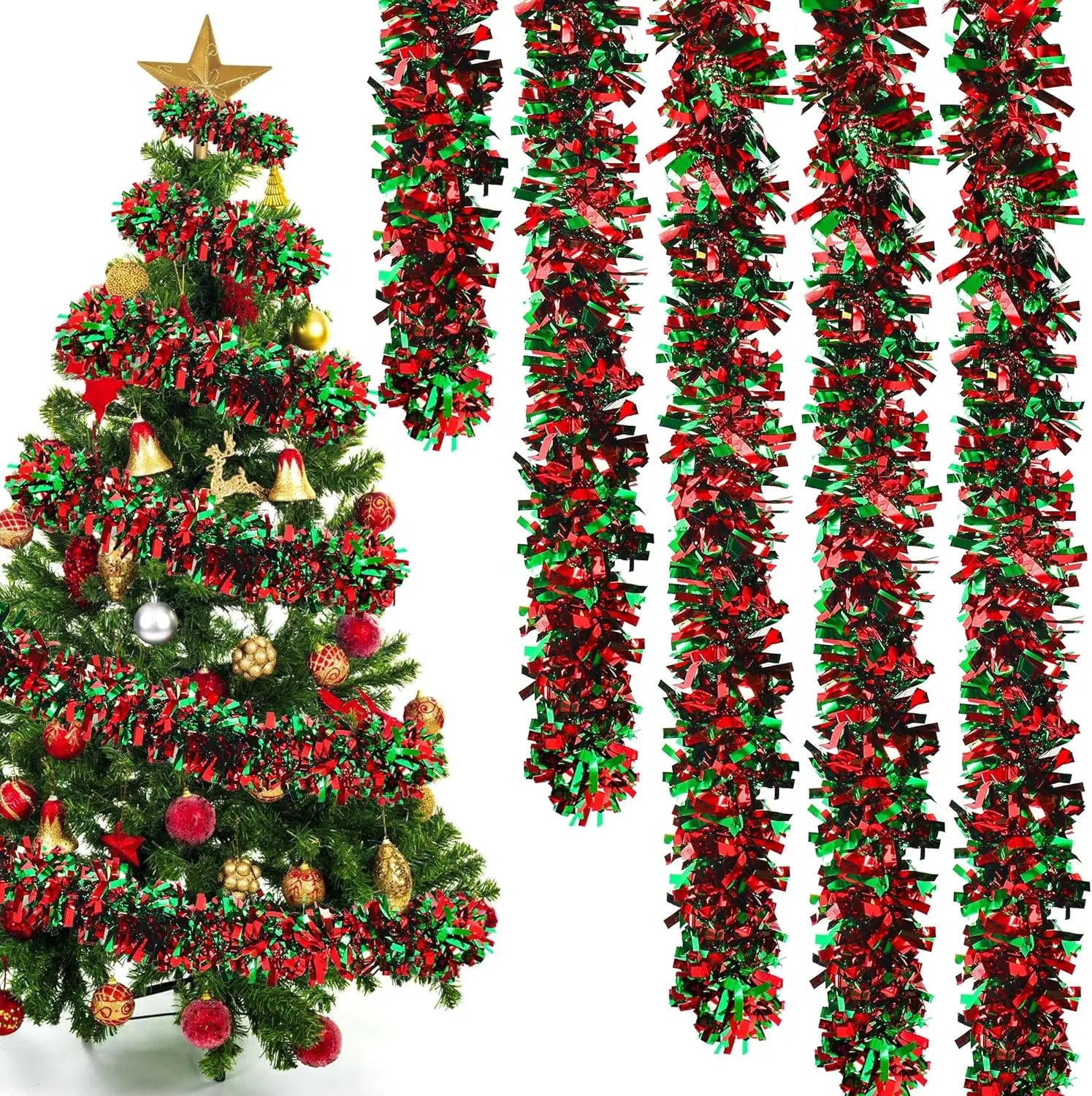 Christmas Tinsel Garlands Decoration Bar Tops Red Green Wreath Xmas Tree Ornaments Party Home Staircase Decor Pendant Prop
