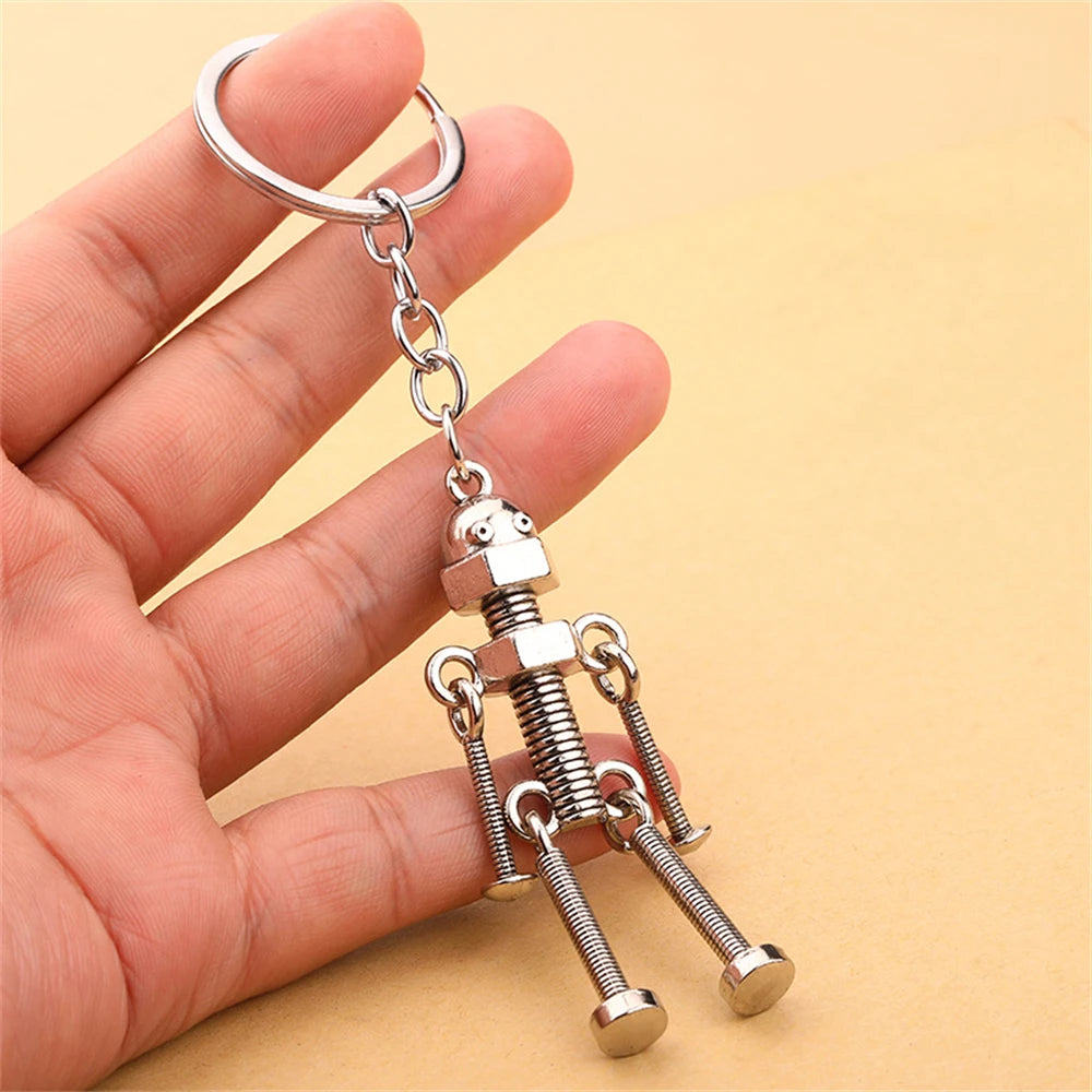 Funny Robot Keychain Metal Screw Body Keyring for Men Couple Bag Pendant Car Key Holder Accessories Creative DIY Gifts