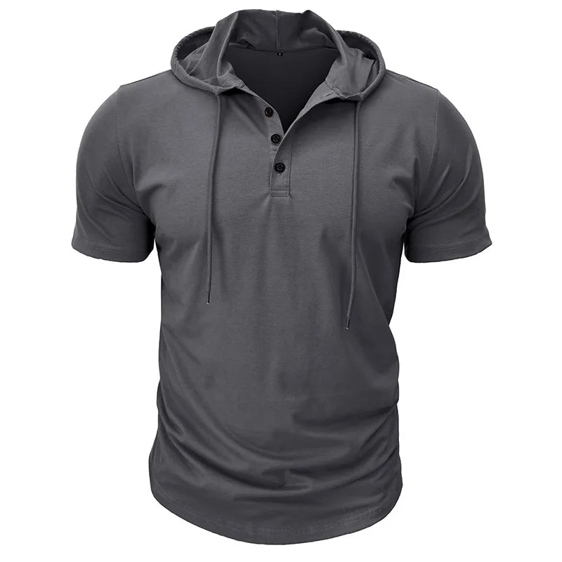 Men's Short-sleeved T-shirts for Sports and Fitness American-style Henley Shirt Hooded Top
