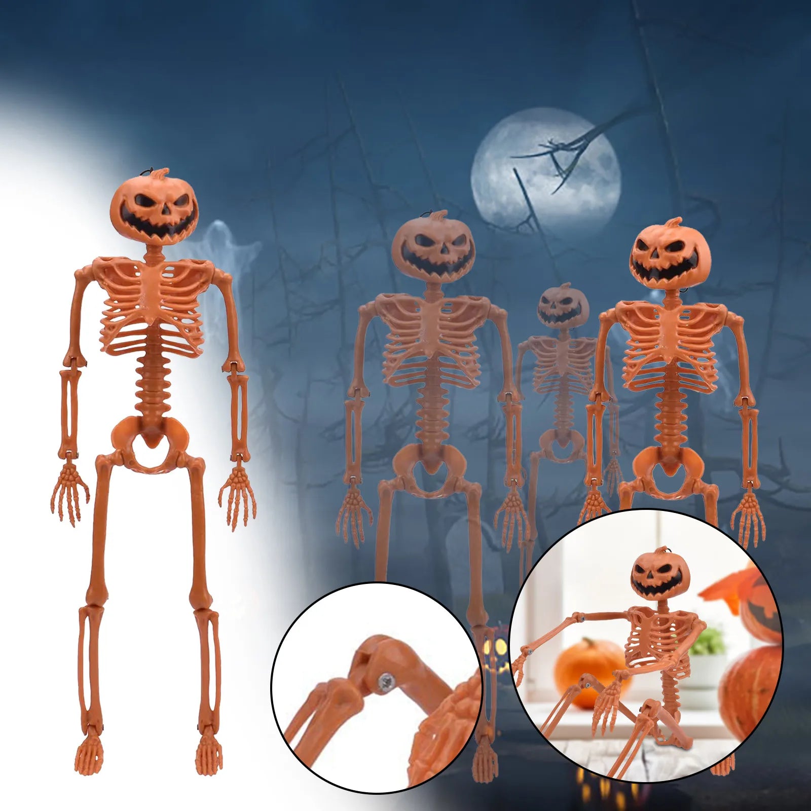 Halloween Person Size Skeleton  Hanging Props Poseable Movable Fake Human Skull Bones Haunted House Party Decoration