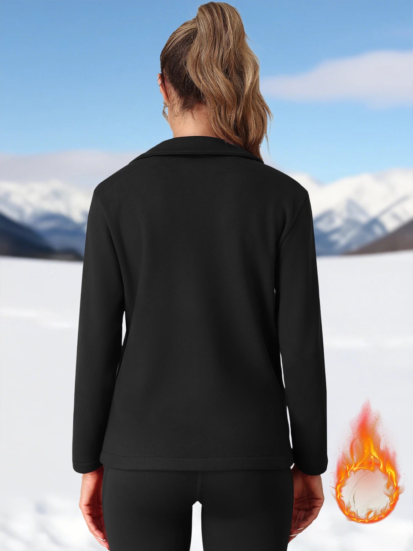 Fleece Jacket for Women Full Zip Solid Color Pullover with Two Utility Pockets Autumn Winter Warm Thick Coat Slim Soft Jacket