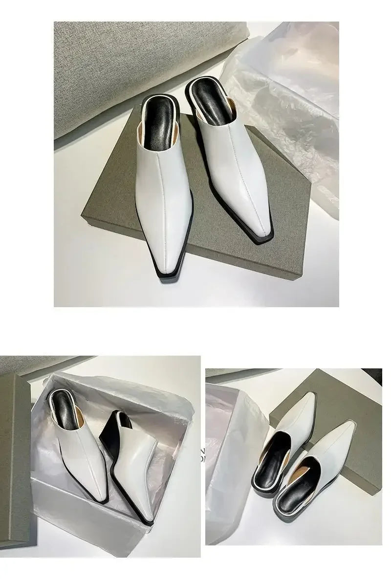 Shoes Mules For Women 2024 Slippers Casual Loafers Pantofle Slides Square Toe Low On A Wedge Luxury New Heels Block Cover Fashio