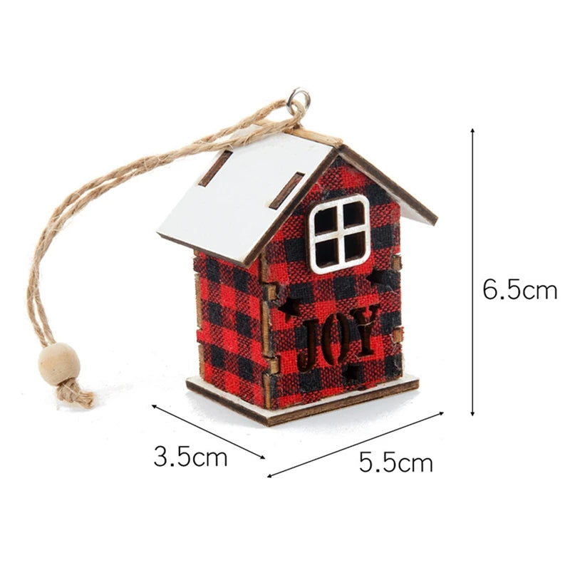 Christmas Hanging Ornament Wooden Cabin Shape Hollow Design Desktop Decor Ornaments Christmas Tree Hanging Decoration