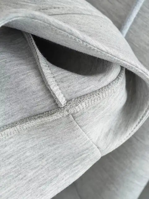 2025 Women Gray Jacket With Hood Long Sleeve Big Pocket Zipper Jacket Coat Woman Loose Casual Outerwear Coat Tops