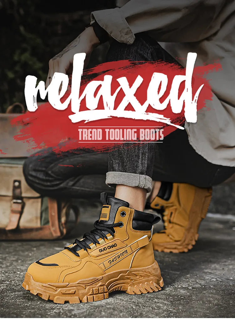 New fashionable and versatile work shoes, men's trendy and versatile thick-soled anti-slip casual boots