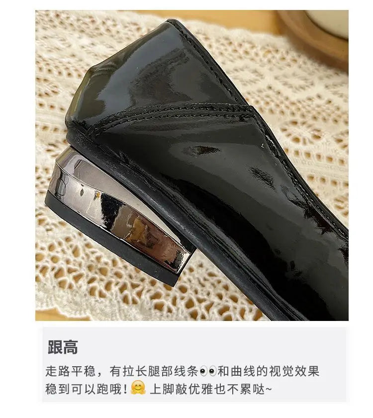 Shoes for Women Fashion Pointed Toe Patent Leather Low Heel Single Shoes Lady Slip on Classic Comfort Office Shoes Zapatos Mujer