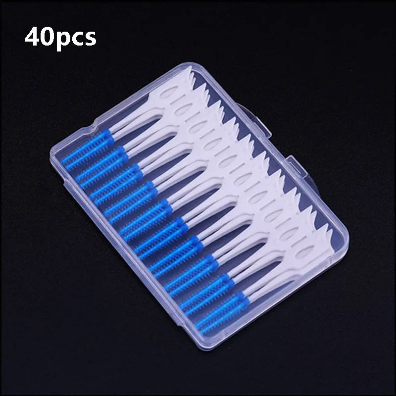 Interdental Silicone Brushes 200 Units Dental Toothpicks Brush Between Teeth   With Thread Oral Cleaning Tools