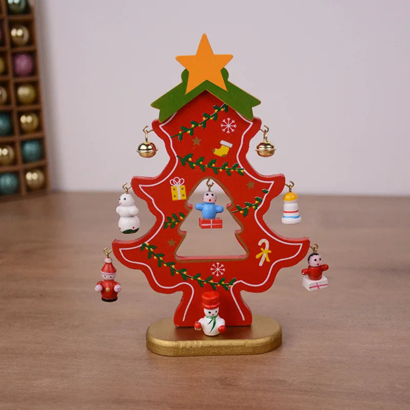 Christmas Decorations Wooden Christmas Tree Creative Scene Layout Ornaments Three-dimensional Red Xmas Table Desktop Decoration