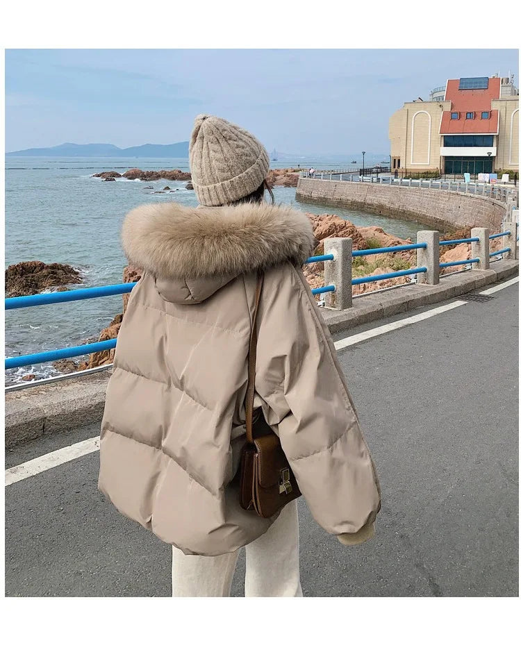 Winter Down Jacket Women Parkas Mid-length Big Fur Collar Hooded Women's Jacket Warmth Jacket Ladies Outwear Jacket for Women