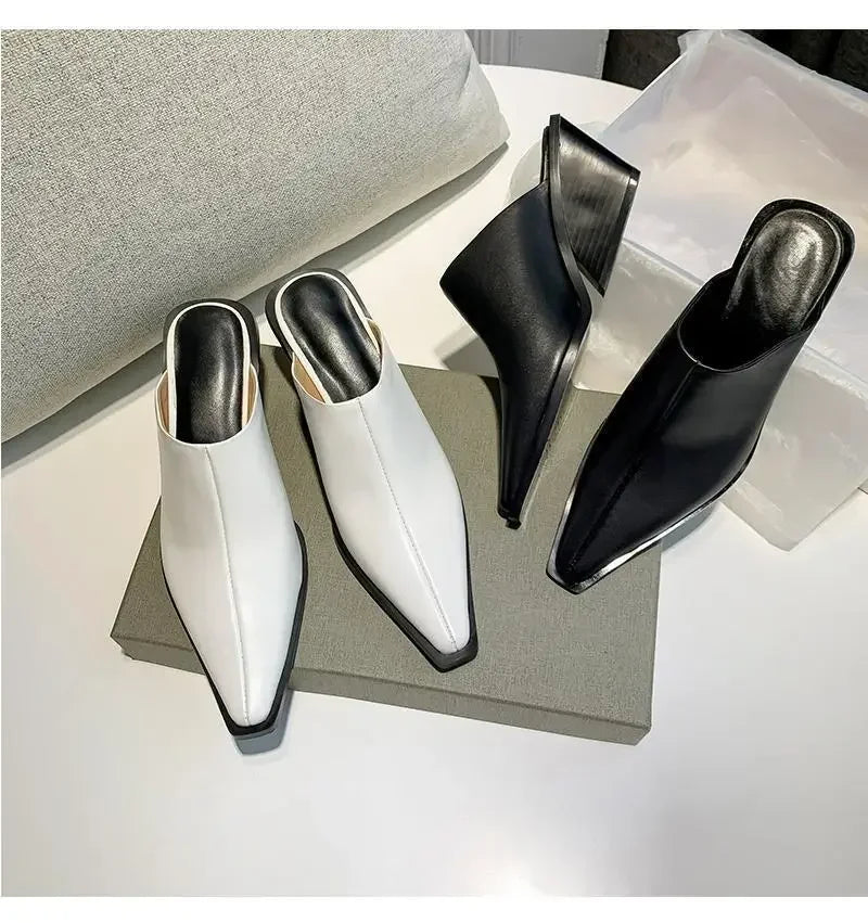 Shoes Mules For Women 2024 Slippers Casual Loafers Pantofle Slides Square Toe Low On A Wedge Luxury New Heels Block Cover Fashio