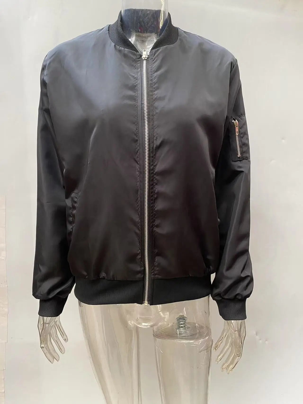 Women Fashion Casual Jacket 2025 Autumn Solid Color Spring Coat Long Sleeve Stand Collar Zipper Basic Women Motorcycle Jackets