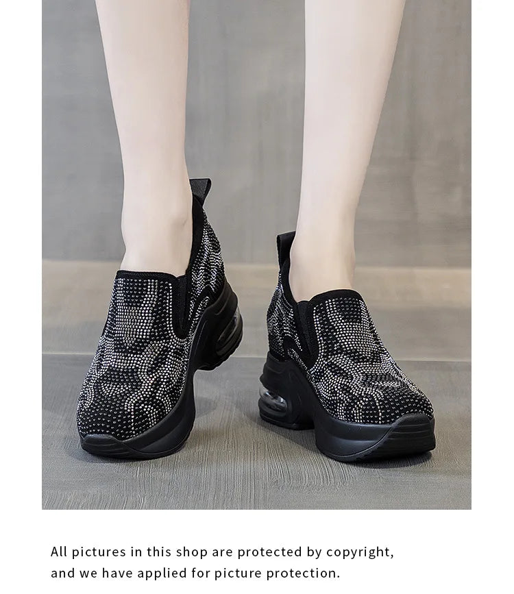 2023Women's Shoes  Autumn New Casual Small White Shoes Rhinestone Platform Sports Air Cushion Shoes Plus Size Zapatos De Mujer