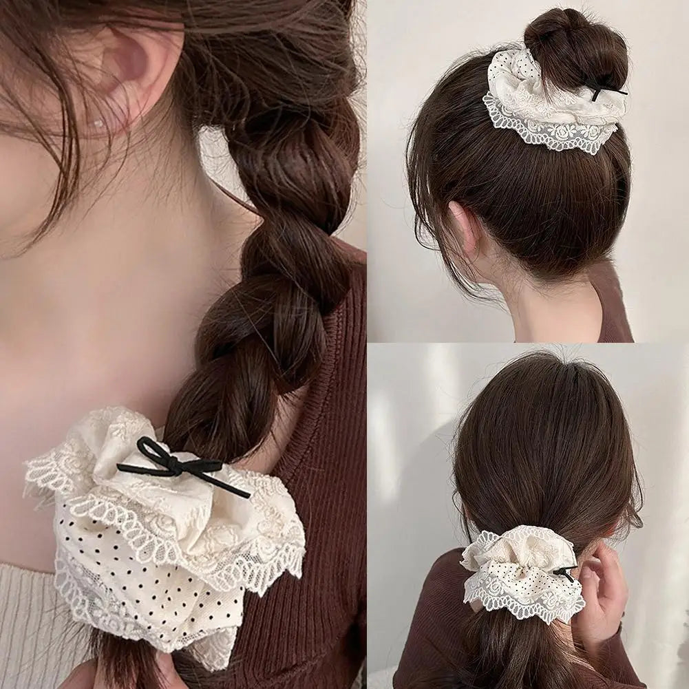 Large Women Lace Scrunchies Elastic Hair Band Ponytail Holder Tie Hair Hoop Scrunchy Rubber Band Women Hair Accessories Headwear