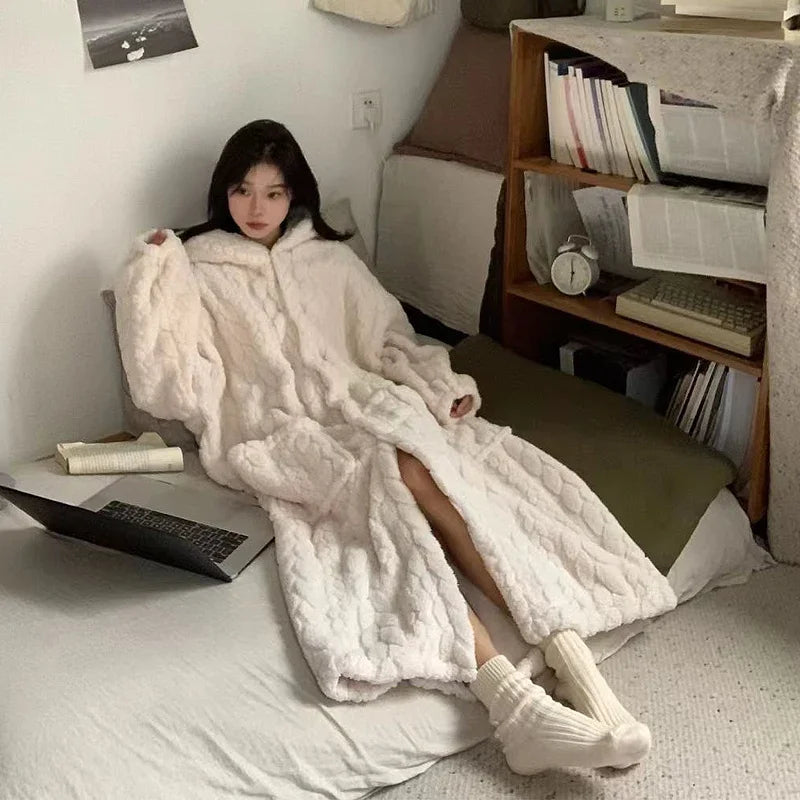 2025 Winter Robe For Women Sweet Elegant Jacquard Fashion Homewear Sleepwear Loungewear Christmas Night Warm Comfy Long Bathrobe