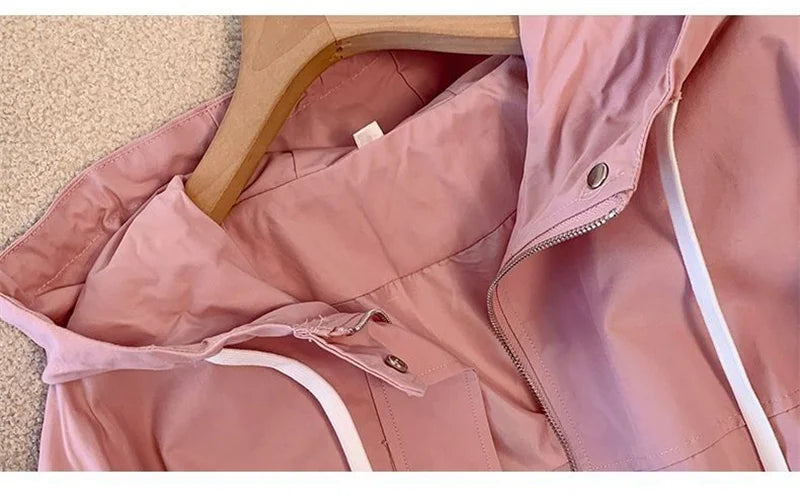 Women's Jacket Fashion Hooded Windbreaker New Spring Autumn Female Casual Short Coat Outwear Pink Green White Female Outerwear