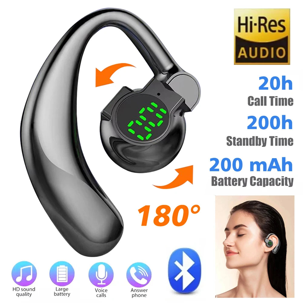 Wireless Headphones Bluetooth 5.4 Ear Hook Earphones with Microphone Handsfree HD Call Noise Cancelling Headset for Driving