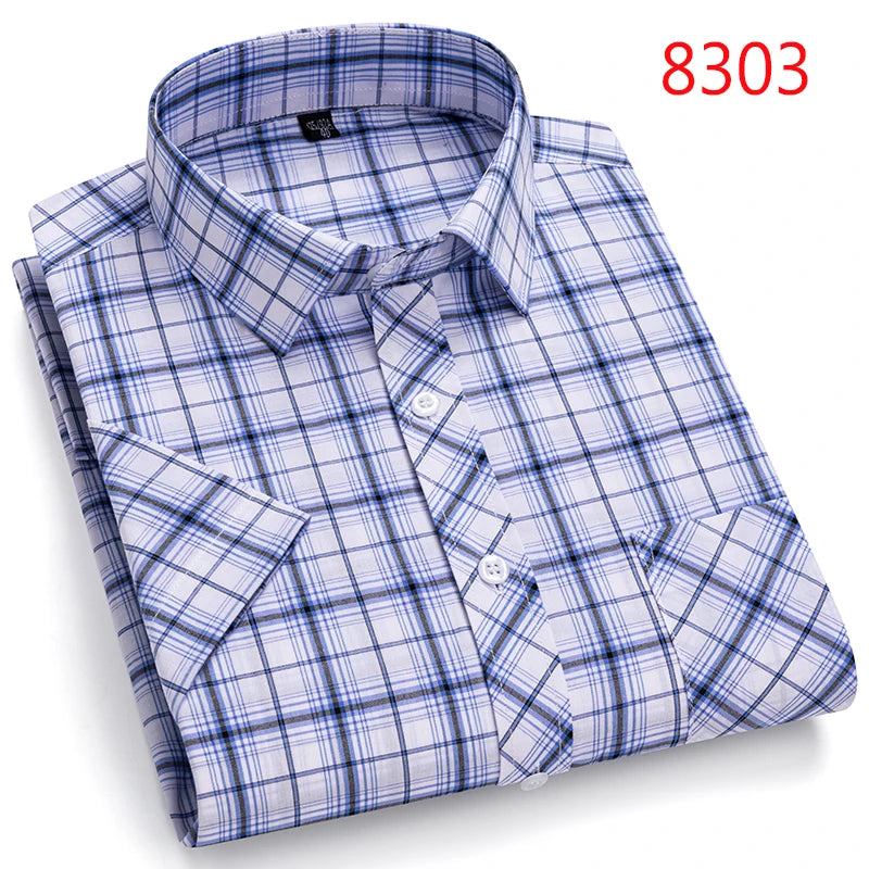 New Casual Shirts For Men Cotton Plaid Short Sleeve Elegant Business Dress Smart Summer Men Clothes England Fashion Top Shirts