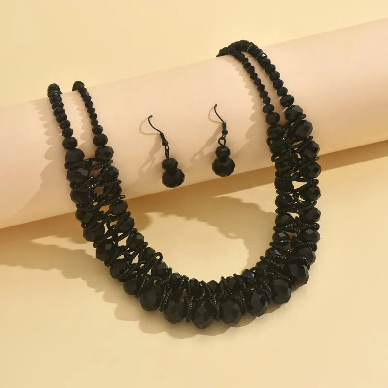 1 pair of earrings +1 pair of necklaces, women's artificial crystal jewelry set, Bohemian style, perfect for everyday gifts!