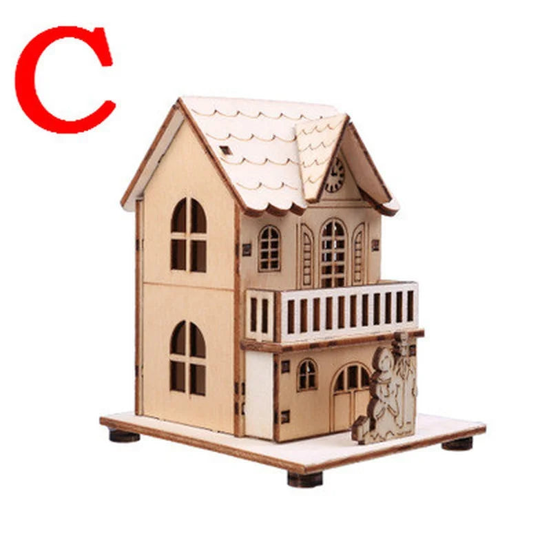 Christmas LED Light Wooden House Luminous Cabin Merry Christmas Decorations For Home DIY Xmas Tree Ornaments Kids Gift New Year