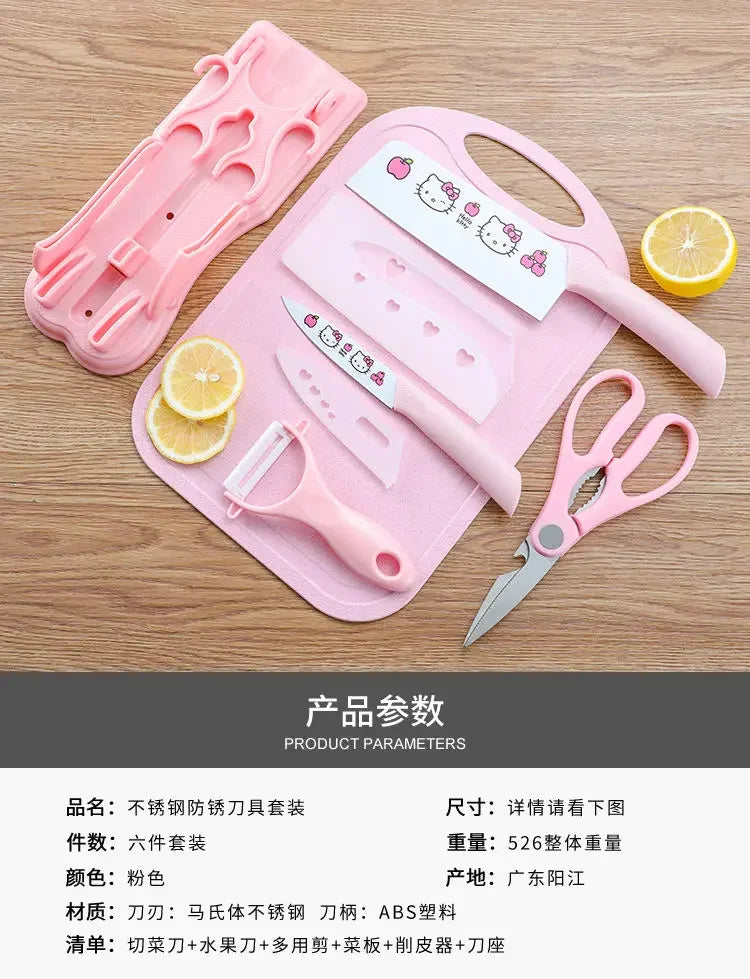 Sanrio  animation peripheral cartoon Kawaii Hello kitty anti-rust kitchen knife cutting board set creative fruit knife wholesale