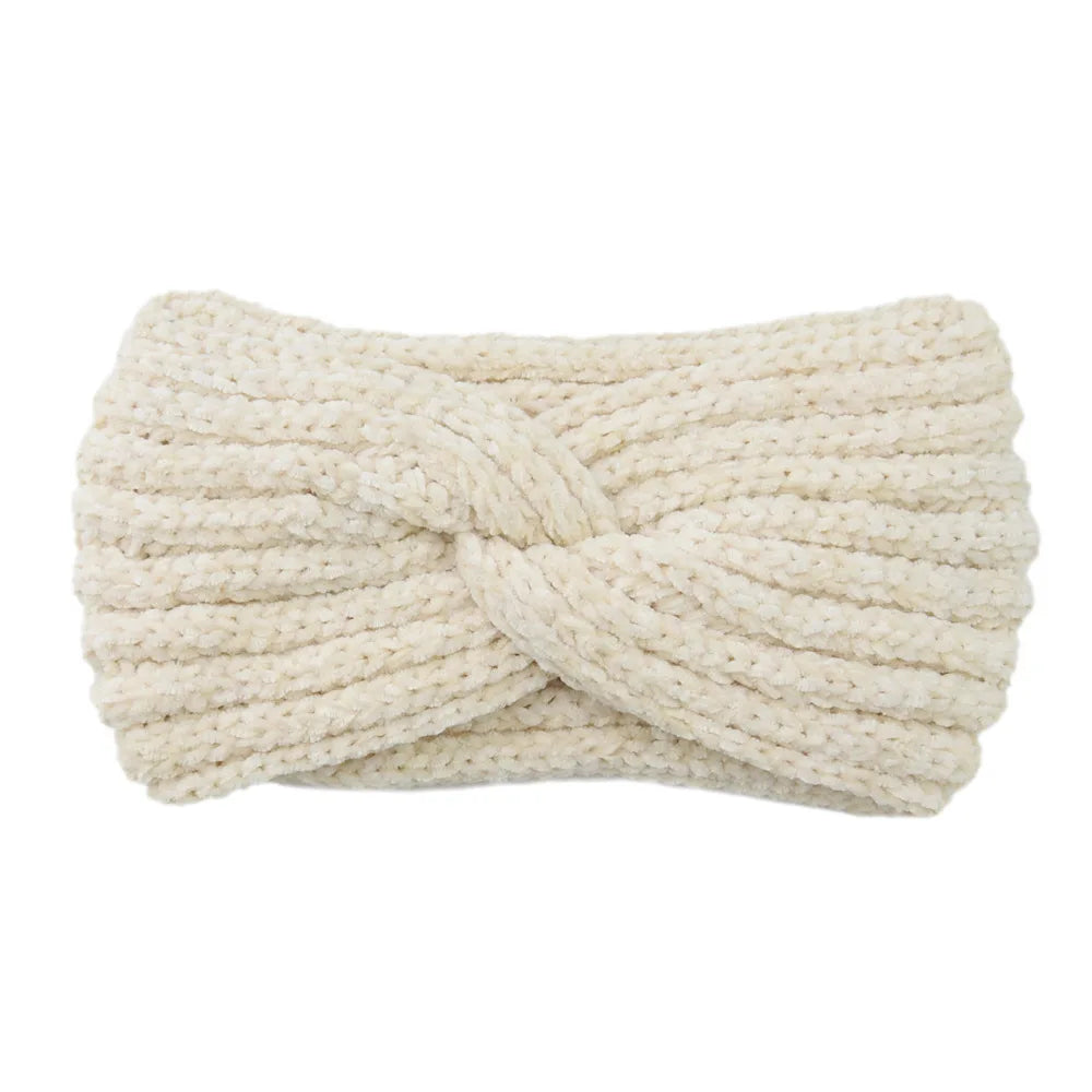 Windproof Going Out New Winter Solid Woolen Hairband Women'S Warm Wide Edge Cross Knitted Headband Hairband Accessories