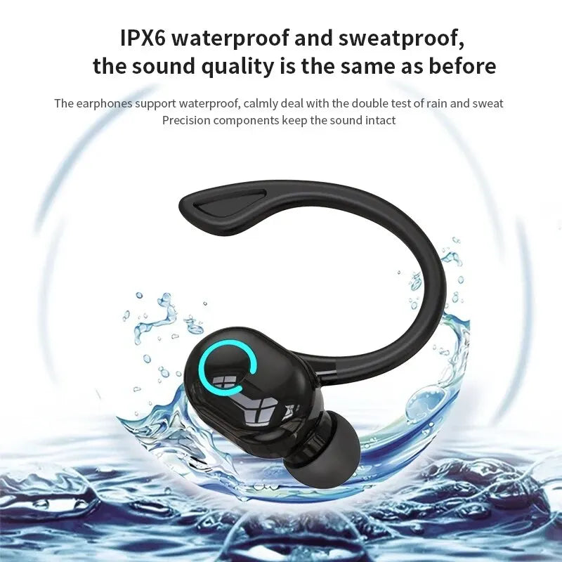 Bluetooth 5.2 Ear Hook Earphones Wireless Headphone Mini Handsfree Waterproof Sport Music Headset Single Right Earbuds with Mic