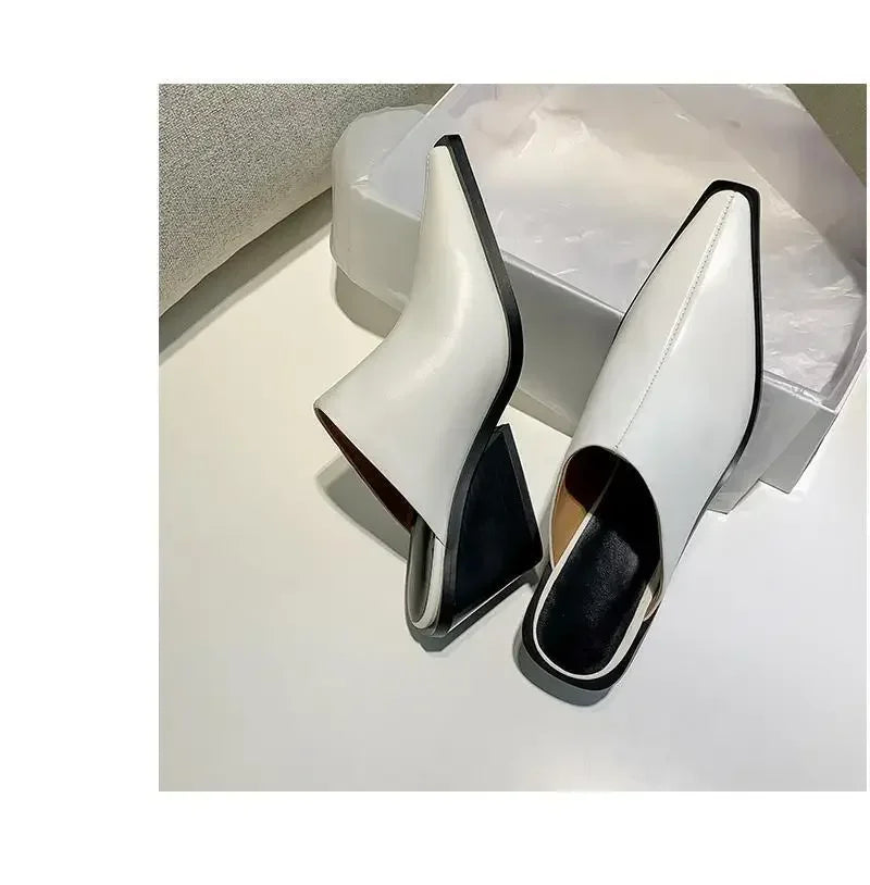 Shoes Mules For Women 2024 Slippers Casual Loafers Pantofle Slides Square Toe Low On A Wedge Luxury New Heels Block Cover Fashio