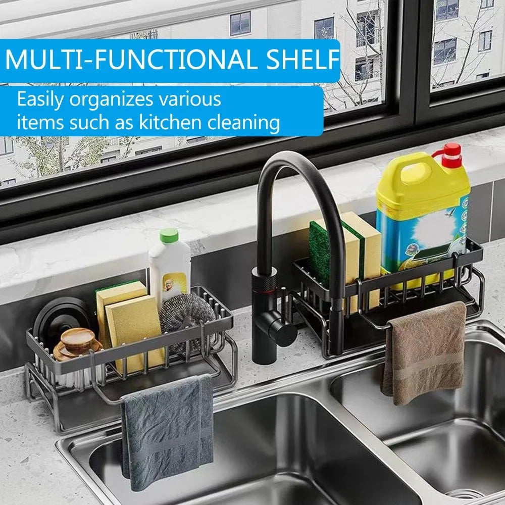 Kitchen Sink Basket Versatile Sink Shelf Kitchen Sink Storage with Draining Tray Washcloth Placement Rack Kitchen Tools