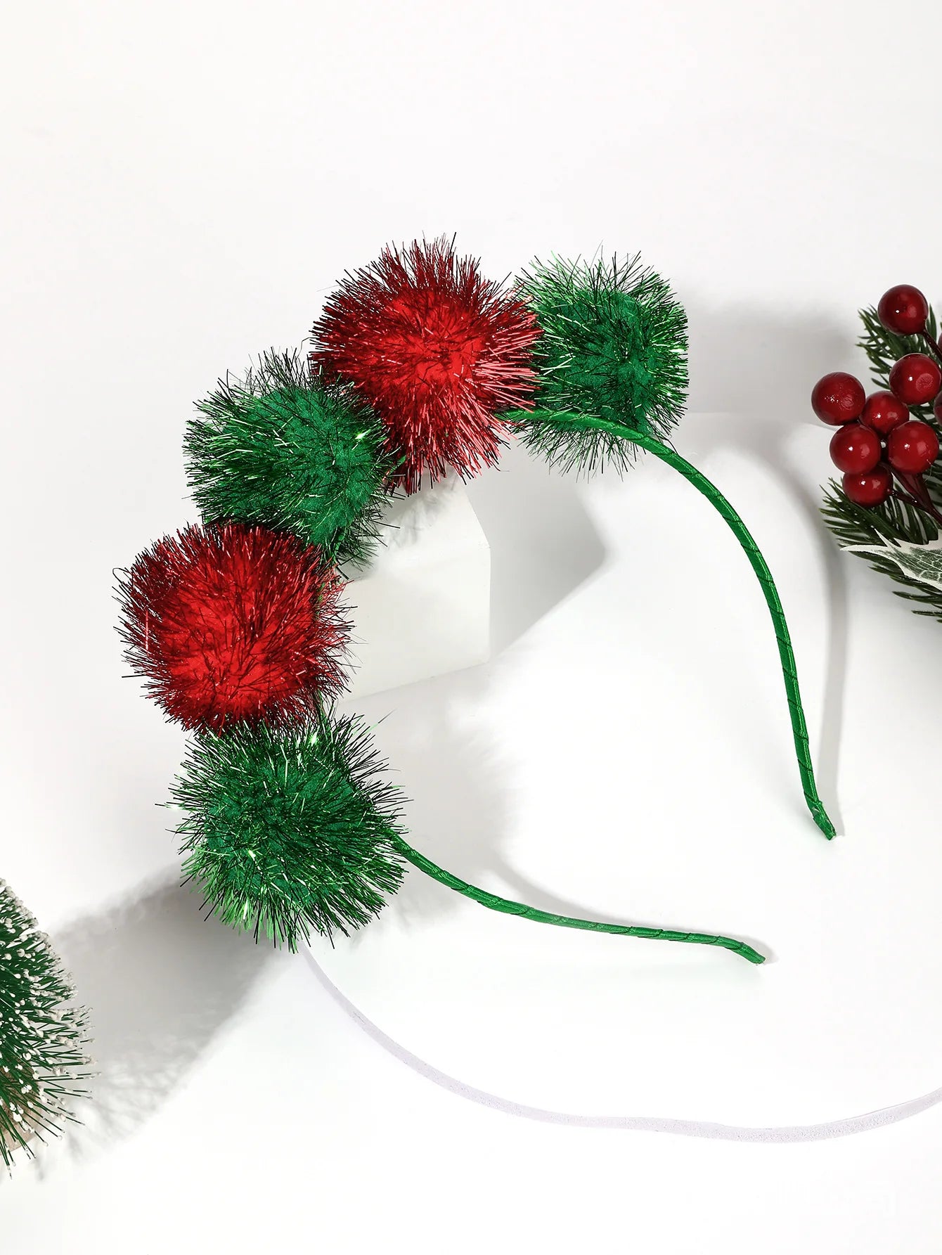 Christmas Red Green Hair Ball Holiday Party Headwear Hair Accessories Headband New Year Party Holiday Festival