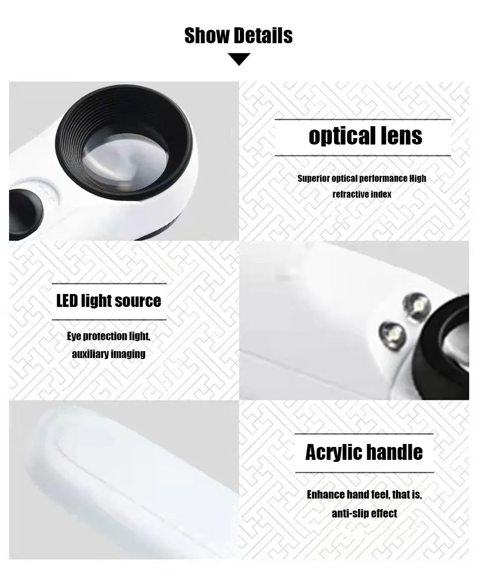 Handheldhigh-definition40x magnifying glass withLED light suitable for electronic repair， antique identification， iconic jewelry