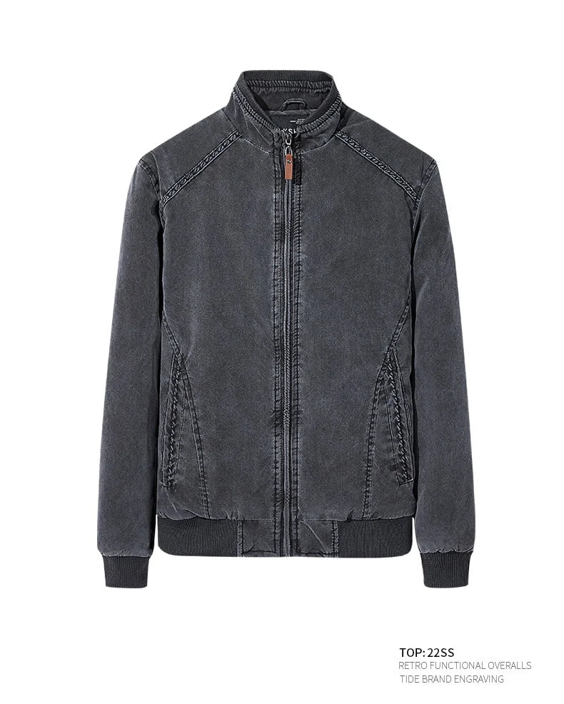 Men Denim Jacket Retro Fashion Cotton Slim Fit Vertical Collar Motorcycle Jackets Autumn 2025 Man Jeans Coats Plus Size Clothes