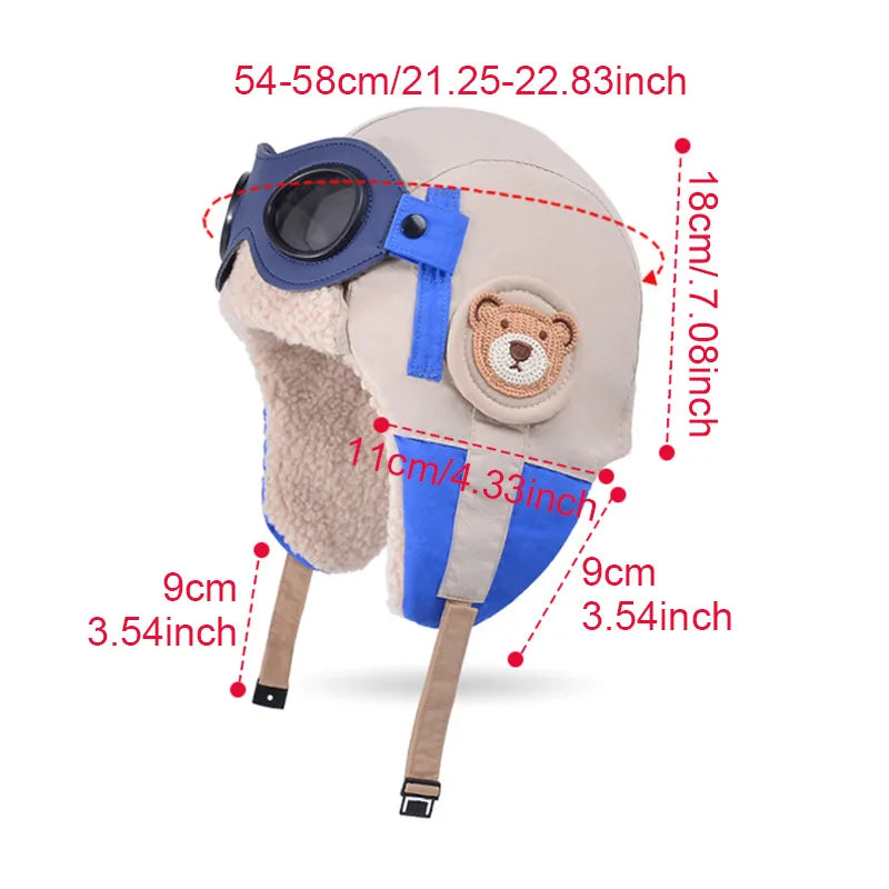 Winter Kids Skiing Hat with Detachable Goggles Kids Beanie Protect Ears Fleece Lining Children Bonnet Cap for Boys Girls 4-12Y