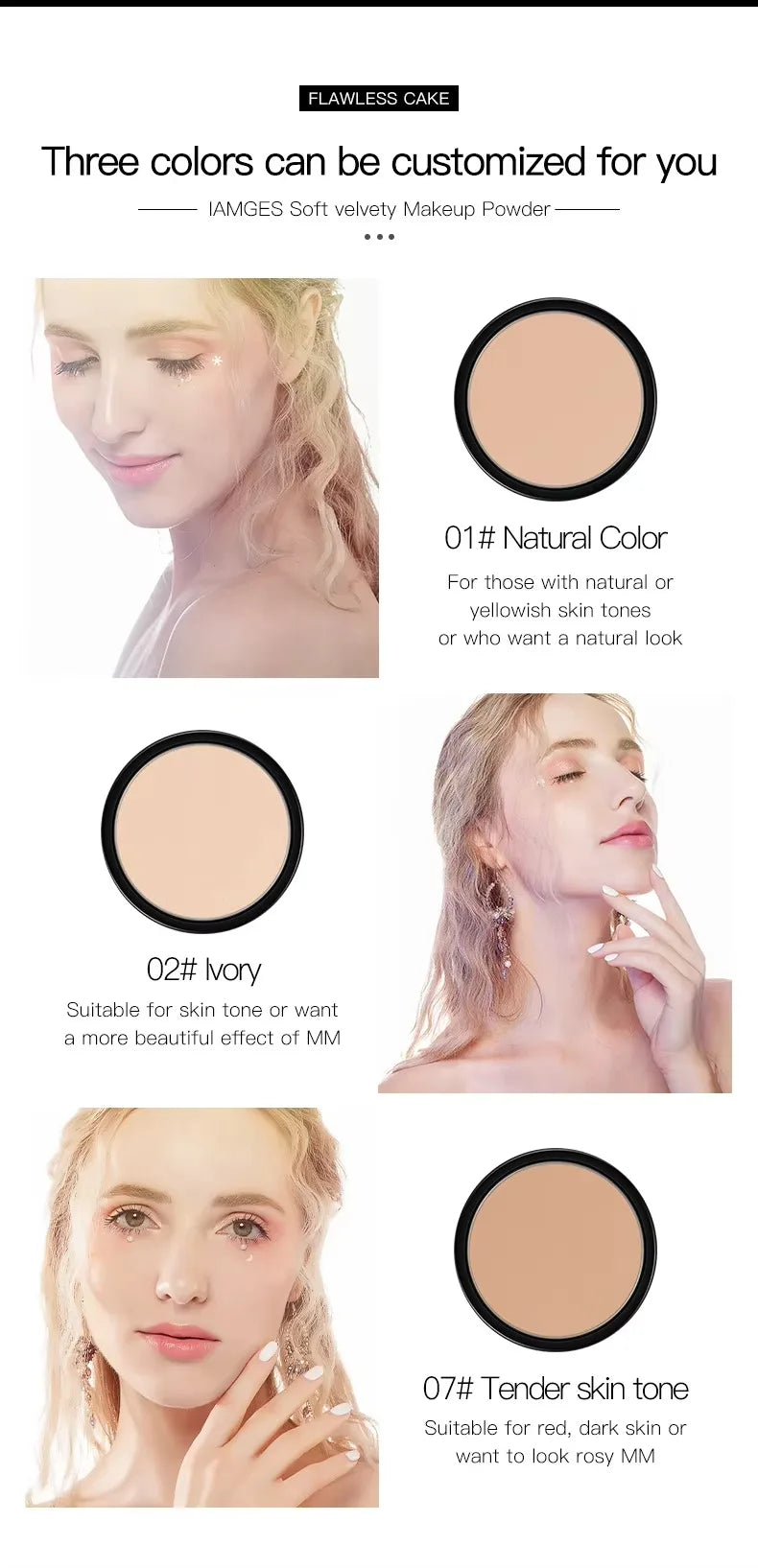 3 Colors Make Up Face Powder Brighten Oil-control Waterproof Nude Makeup Pressed Powder Foundation Makeup Base Cosmetics