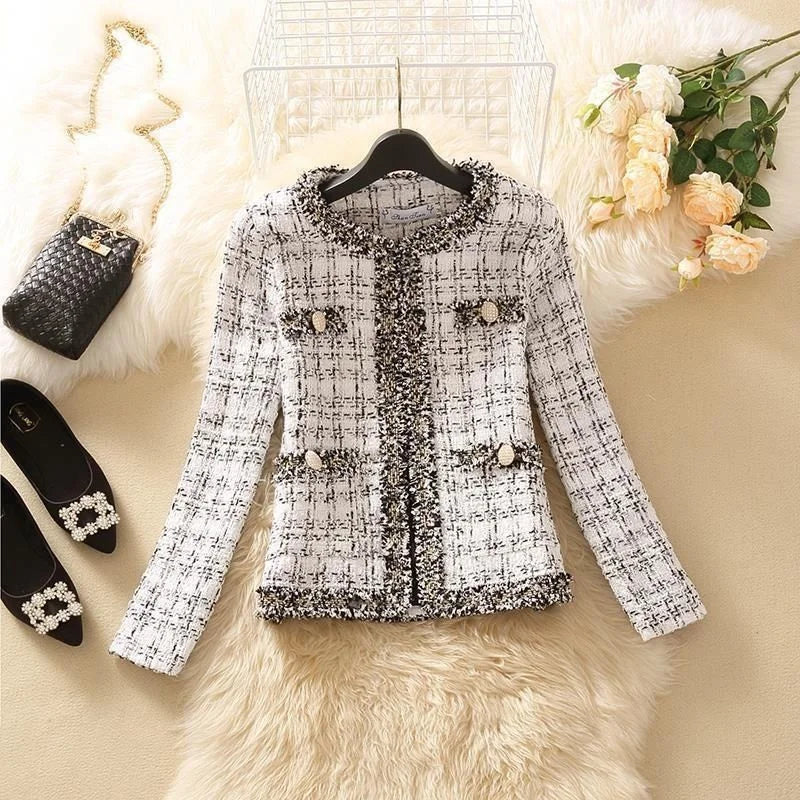 Women's Jackets  Women's Jacket Spring new Trendy Ladies Short Joker Temperament Small Fragrant Tweed Coat Tweed Coat Cardigan
