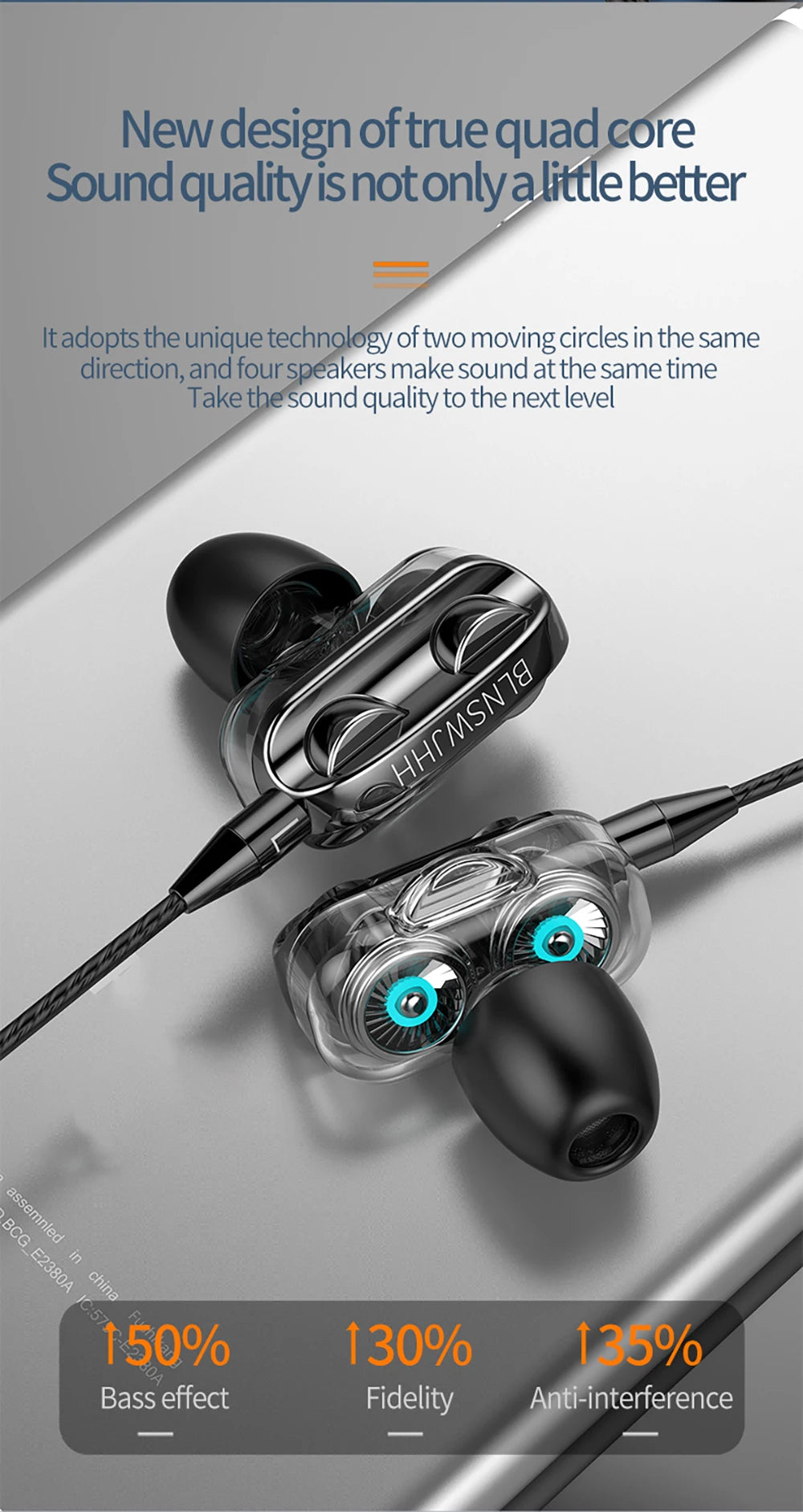 3.5mm Wired Headphones Noise Canceling In-Ear Sports Earphone Dual Driver Bass Stereo Gaming Headset HiFi Music Earbuds With Mic