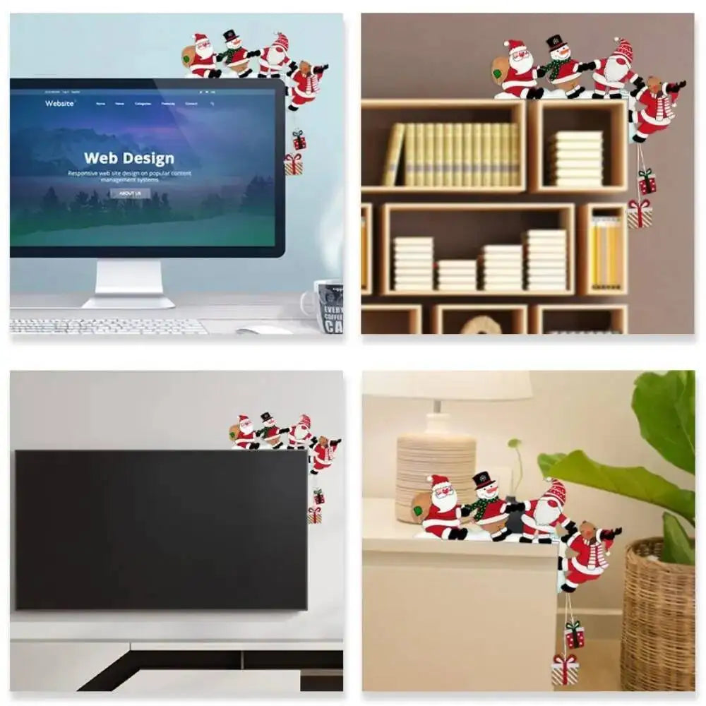 Christmas Wooden Santa Door Corner Decor Snowman Reindeer Pendant Xmas Cartoon Door Frame Decor Party Christmas Ornament Gift